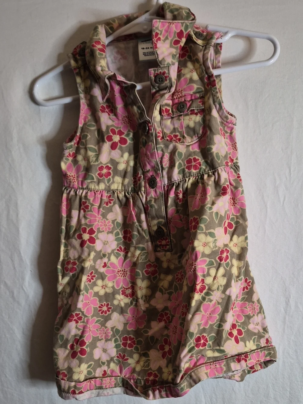 Old Navy Pink & Olive Floral Sleeveless Dress